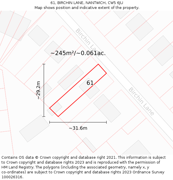 61, BIRCHIN LANE, NANTWICH, CW5 6JU: Plot and title map