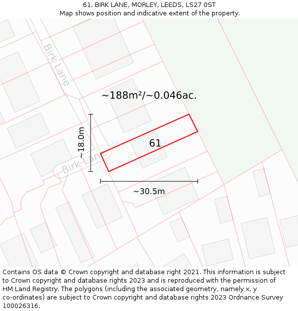 61, BIRK LANE, MORLEY, LEEDS, LS27 0ST: Plot and title map