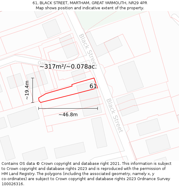 61, BLACK STREET, MARTHAM, GREAT YARMOUTH, NR29 4PR: Plot and title map