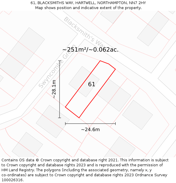 61, BLACKSMITHS WAY, HARTWELL, NORTHAMPTON, NN7 2HY: Plot and title map