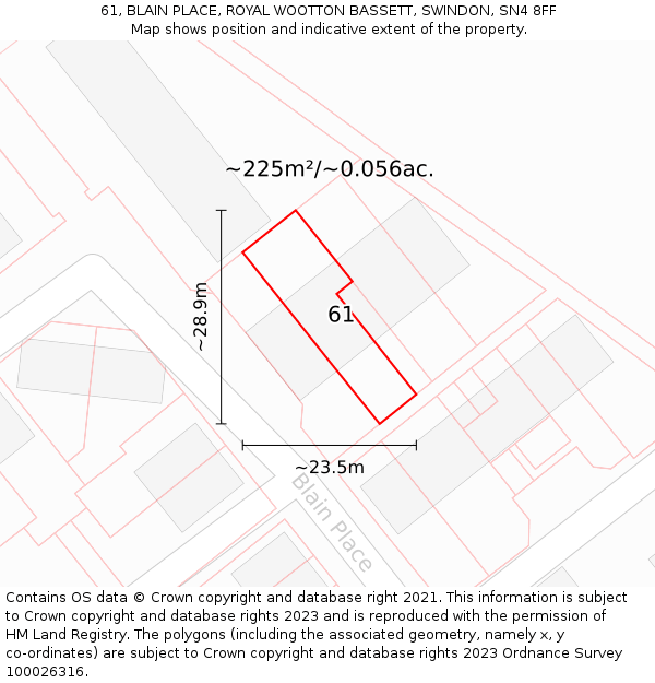 61, BLAIN PLACE, ROYAL WOOTTON BASSETT, SWINDON, SN4 8FF: Plot and title map