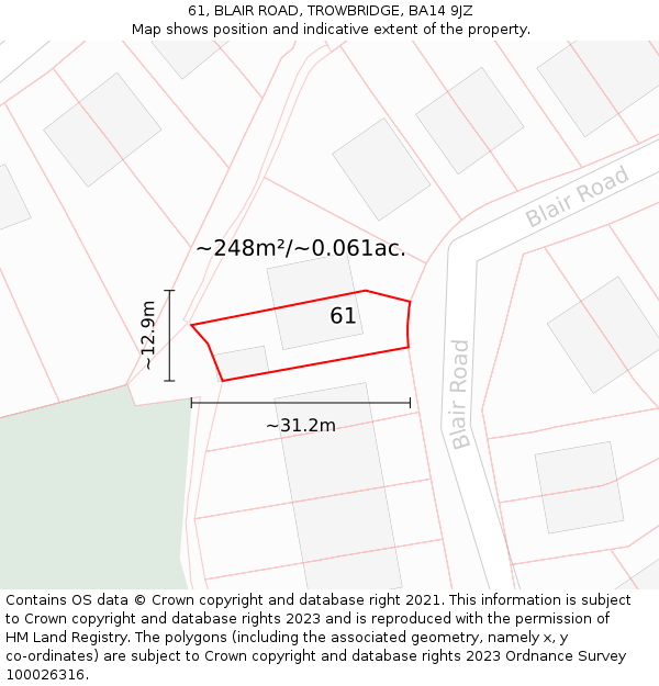 61, BLAIR ROAD, TROWBRIDGE, BA14 9JZ: Plot and title map