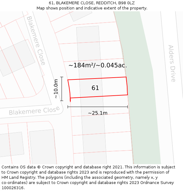 61, BLAKEMERE CLOSE, REDDITCH, B98 0LZ: Plot and title map