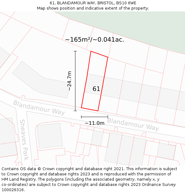 61, BLANDAMOUR WAY, BRISTOL, BS10 6WE: Plot and title map