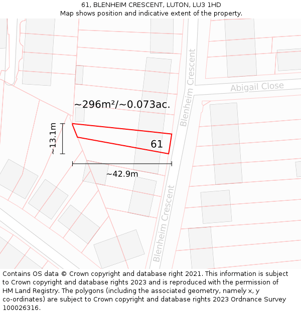 61, BLENHEIM CRESCENT, LUTON, LU3 1HD: Plot and title map