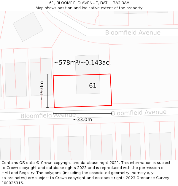 61, BLOOMFIELD AVENUE, BATH, BA2 3AA: Plot and title map