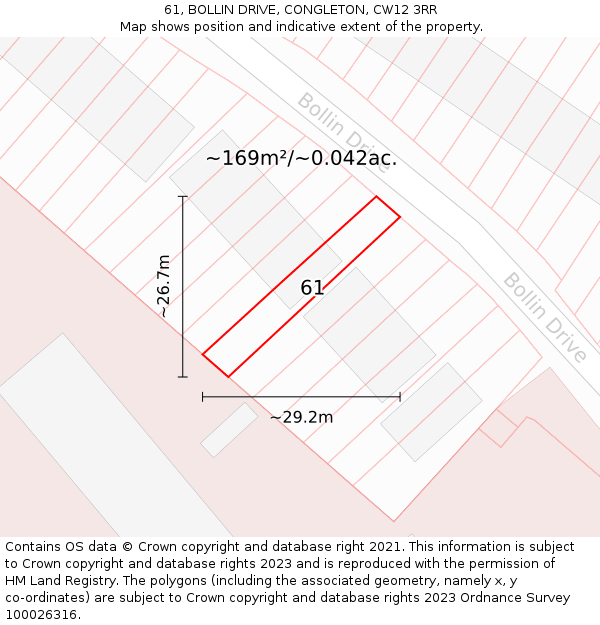 61, BOLLIN DRIVE, CONGLETON, CW12 3RR: Plot and title map