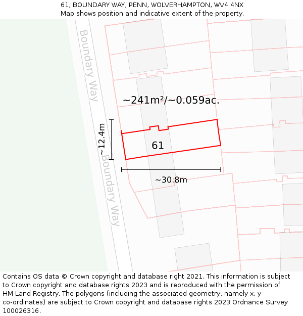 61, BOUNDARY WAY, PENN, WOLVERHAMPTON, WV4 4NX: Plot and title map