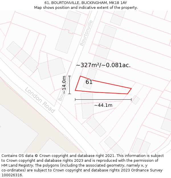 61, BOURTONVILLE, BUCKINGHAM, MK18 1AY: Plot and title map