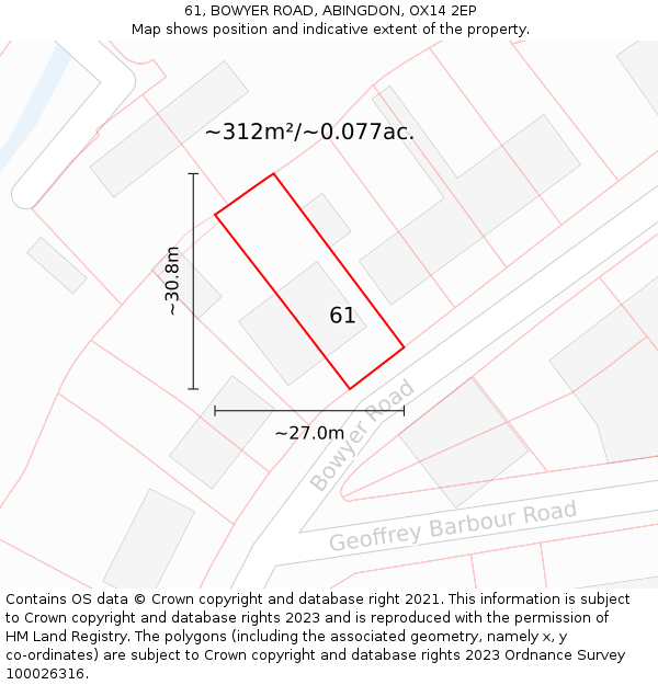61, BOWYER ROAD, ABINGDON, OX14 2EP: Plot and title map