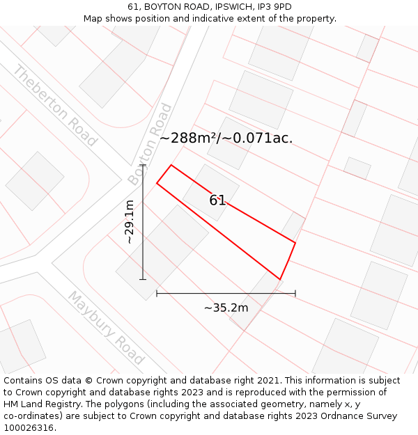 61, BOYTON ROAD, IPSWICH, IP3 9PD: Plot and title map