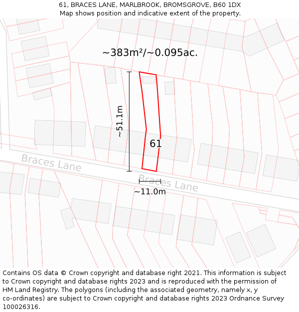 61, BRACES LANE, MARLBROOK, BROMSGROVE, B60 1DX: Plot and title map