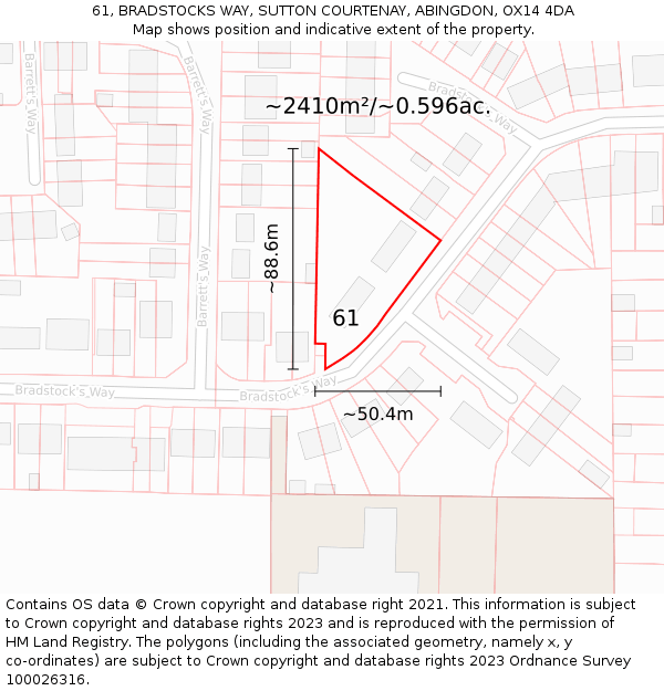 61, BRADSTOCKS WAY, SUTTON COURTENAY, ABINGDON, OX14 4DA: Plot and title map
