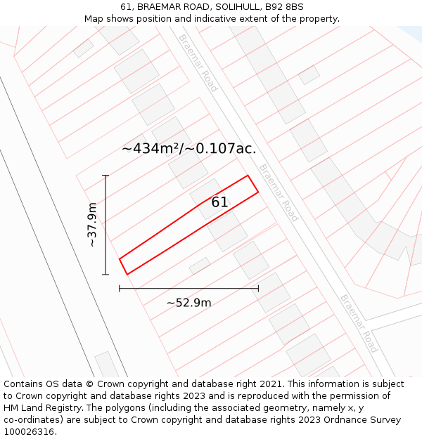 61, BRAEMAR ROAD, SOLIHULL, B92 8BS: Plot and title map