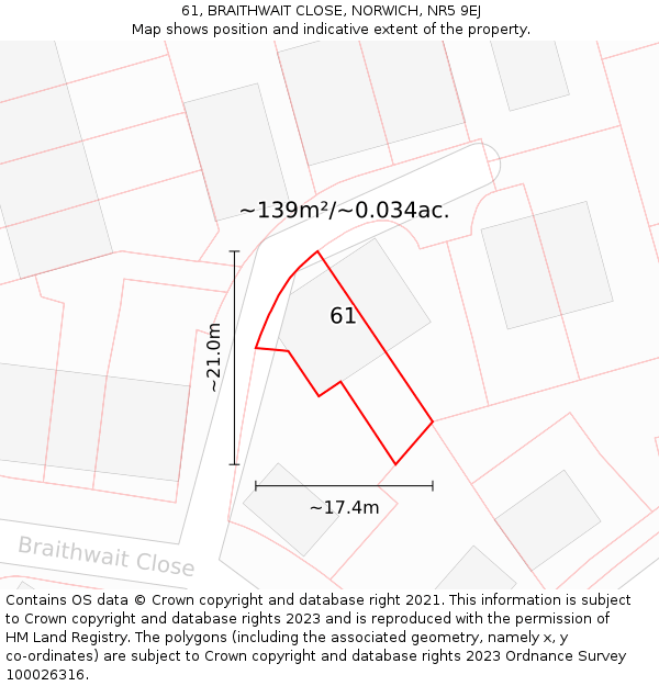 61, BRAITHWAIT CLOSE, NORWICH, NR5 9EJ: Plot and title map