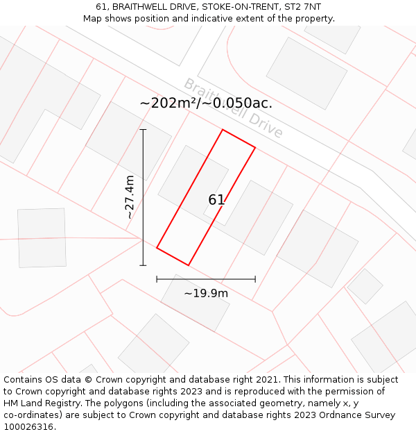 61, BRAITHWELL DRIVE, STOKE-ON-TRENT, ST2 7NT: Plot and title map