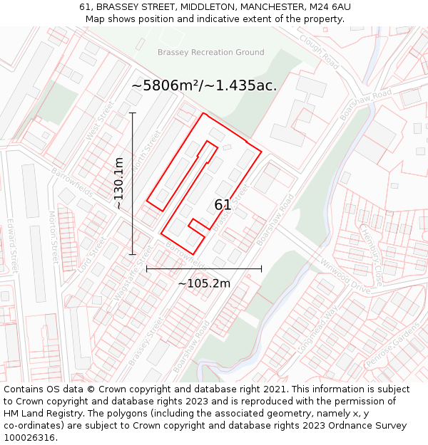 61, BRASSEY STREET, MIDDLETON, MANCHESTER, M24 6AU: Plot and title map