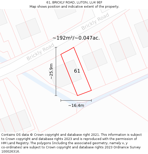61, BRICKLY ROAD, LUTON, LU4 9EF: Plot and title map