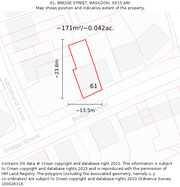 61, BRIDGE STREET, BASILDON, SS15 4AY: Plot and title map