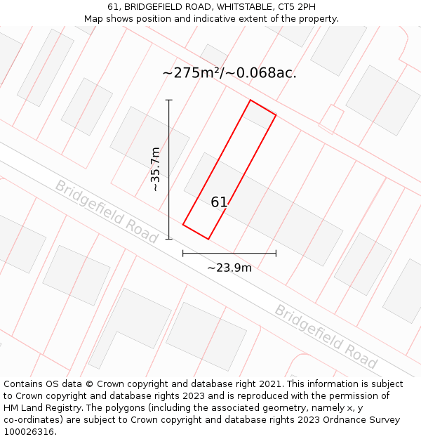 61, BRIDGEFIELD ROAD, WHITSTABLE, CT5 2PH: Plot and title map