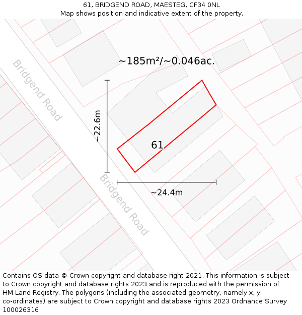 61, BRIDGEND ROAD, MAESTEG, CF34 0NL: Plot and title map