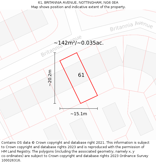 61, BRITANNIA AVENUE, NOTTINGHAM, NG6 0EA: Plot and title map