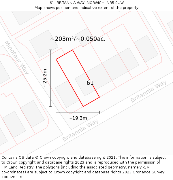 61, BRITANNIA WAY, NORWICH, NR5 0UW: Plot and title map