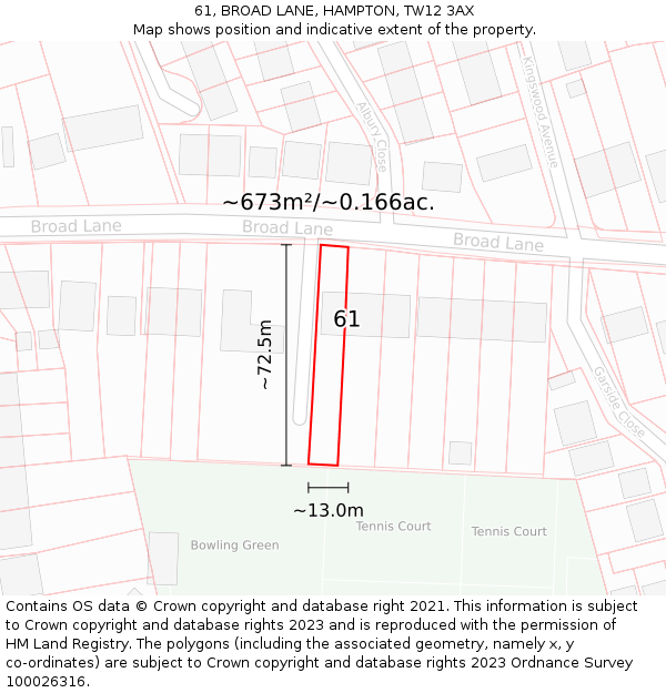 61, BROAD LANE, HAMPTON, TW12 3AX: Plot and title map