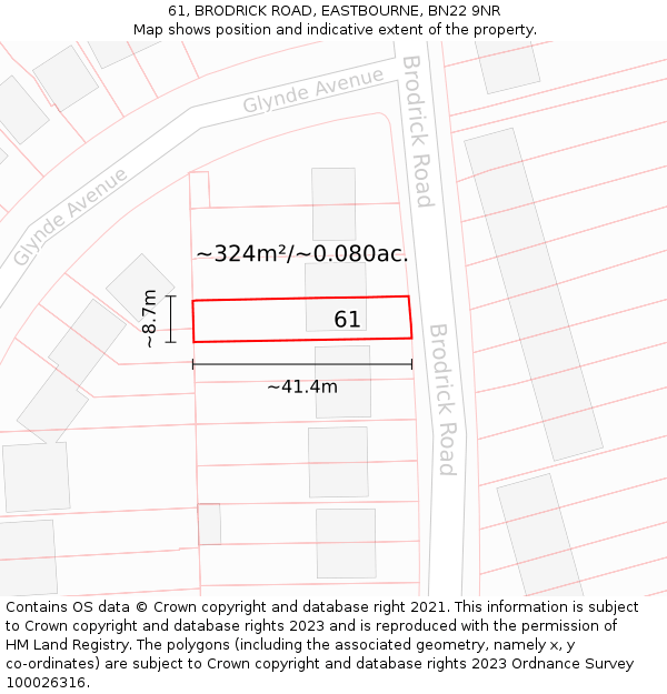 61, BRODRICK ROAD, EASTBOURNE, BN22 9NR: Plot and title map