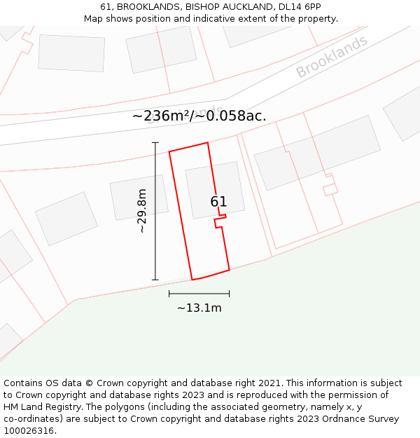 61, BROOKLANDS, BISHOP AUCKLAND, DL14 6PP: Plot and title map