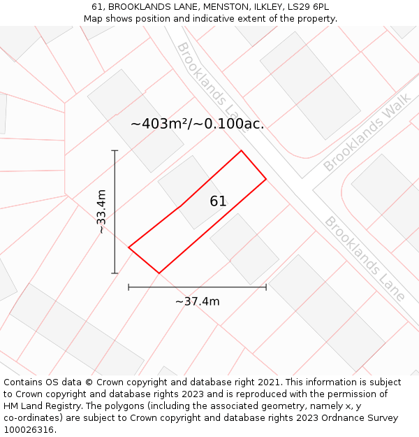61, BROOKLANDS LANE, MENSTON, ILKLEY, LS29 6PL: Plot and title map