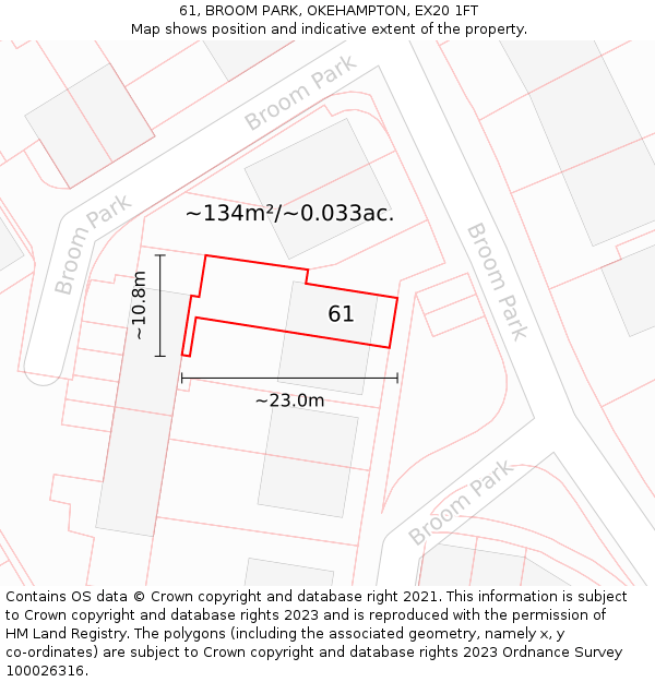 61, BROOM PARK, OKEHAMPTON, EX20 1FT: Plot and title map