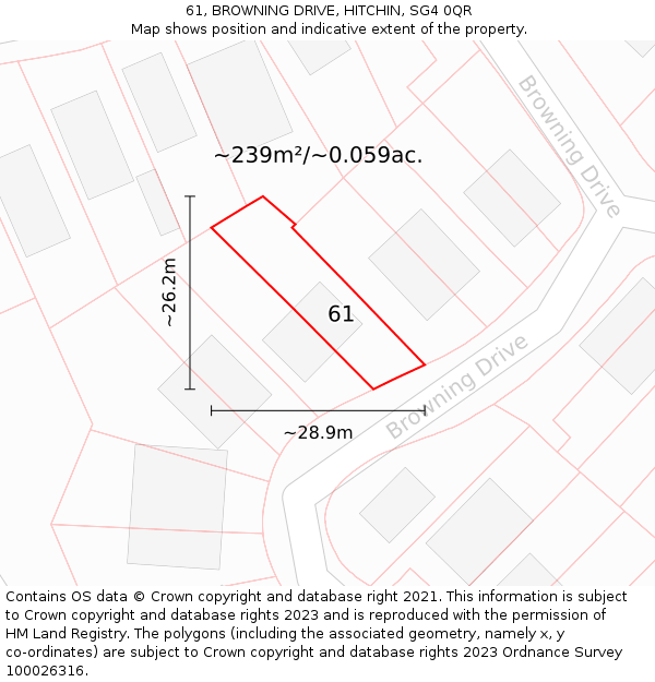 61, BROWNING DRIVE, HITCHIN, SG4 0QR: Plot and title map