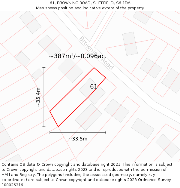61, BROWNING ROAD, SHEFFIELD, S6 1DA: Plot and title map