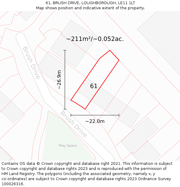 61, BRUSH DRIVE, LOUGHBOROUGH, LE11 1LT: Plot and title map