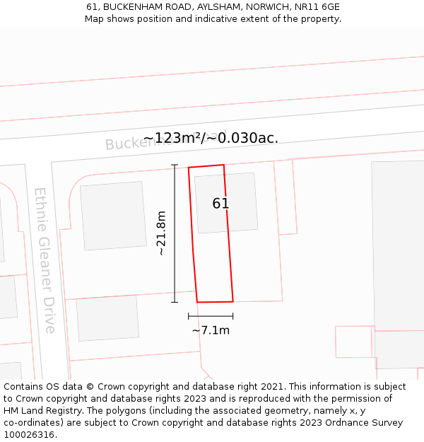 61, BUCKENHAM ROAD, AYLSHAM, NORWICH, NR11 6GE: Plot and title map