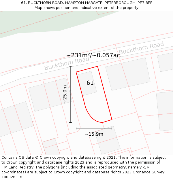 61, BUCKTHORN ROAD, HAMPTON HARGATE, PETERBOROUGH, PE7 8EE: Plot and title map