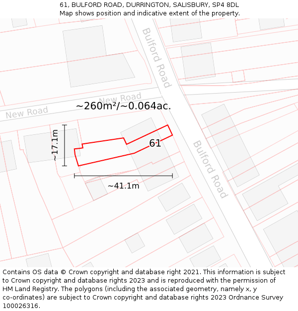 61, BULFORD ROAD, DURRINGTON, SALISBURY, SP4 8DL: Plot and title map