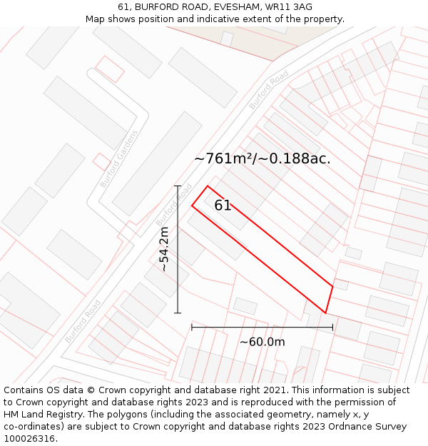 61, BURFORD ROAD, EVESHAM, WR11 3AG: Plot and title map