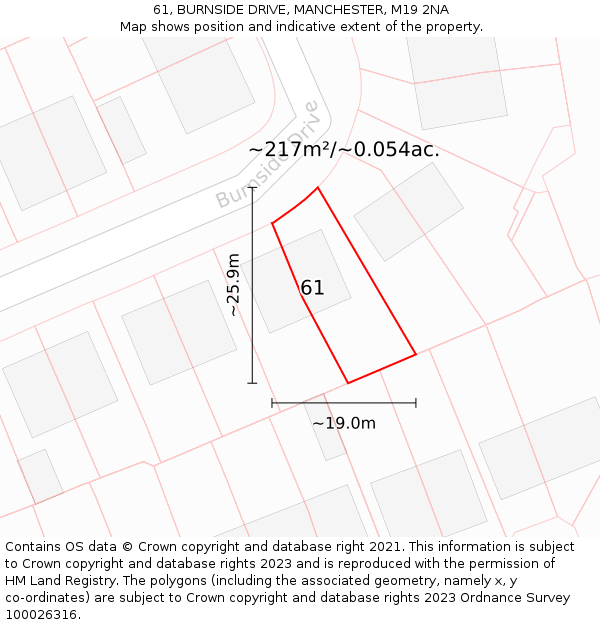 61, BURNSIDE DRIVE, MANCHESTER, M19 2NA: Plot and title map