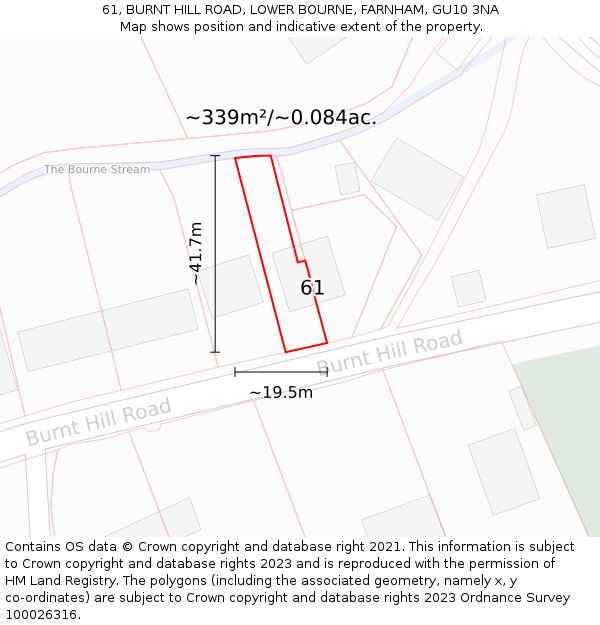 61, BURNT HILL ROAD, LOWER BOURNE, FARNHAM, GU10 3NA: Plot and title map