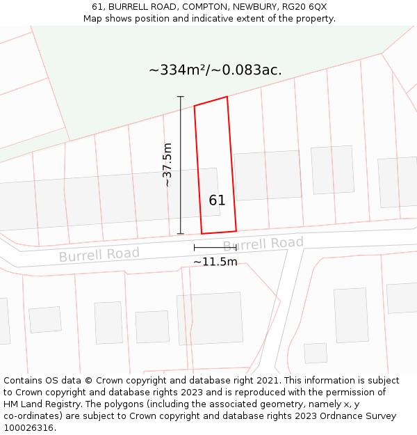 61, BURRELL ROAD, COMPTON, NEWBURY, RG20 6QX: Plot and title map