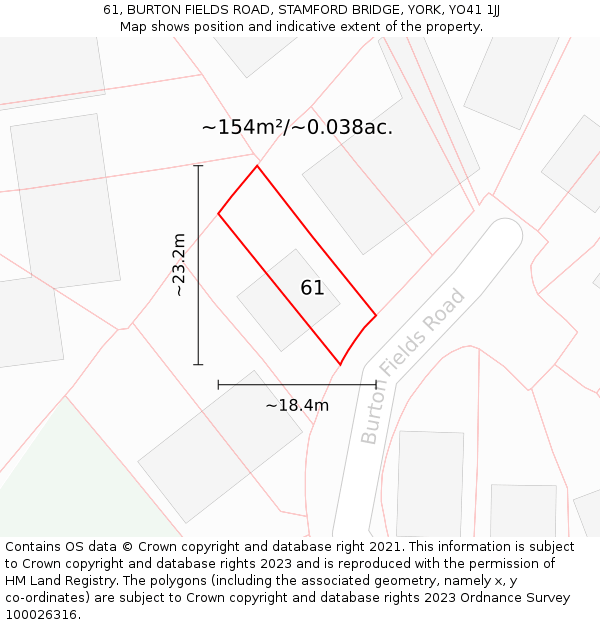 61, BURTON FIELDS ROAD, STAMFORD BRIDGE, YORK, YO41 1JJ: Plot and title map