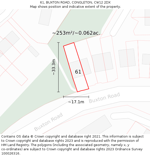 61, BUXTON ROAD, CONGLETON, CW12 2DX: Plot and title map