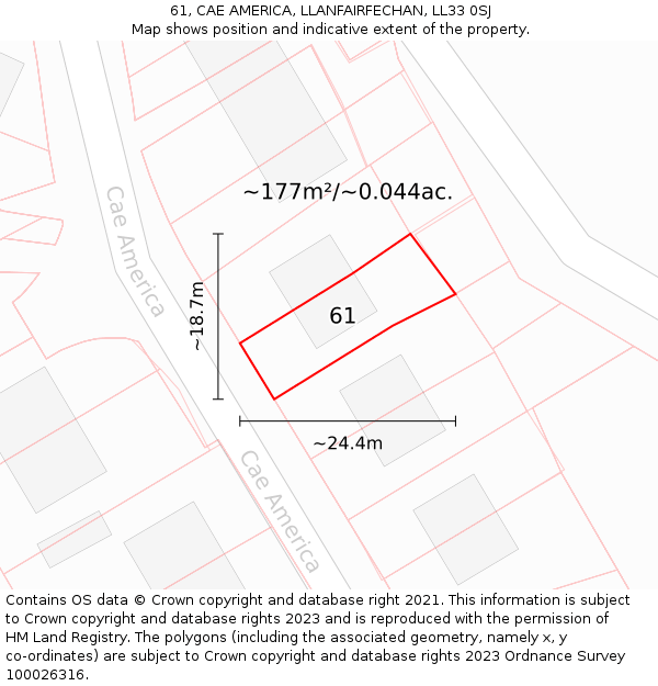 61, CAE AMERICA, LLANFAIRFECHAN, LL33 0SJ: Plot and title map
