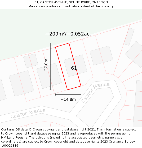 61, CAISTOR AVENUE, SCUNTHORPE, DN16 3QN: Plot and title map