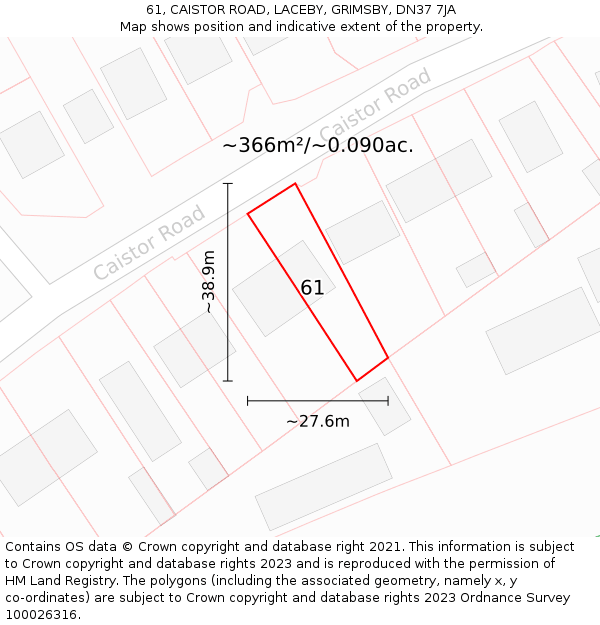 61, CAISTOR ROAD, LACEBY, GRIMSBY, DN37 7JA: Plot and title map