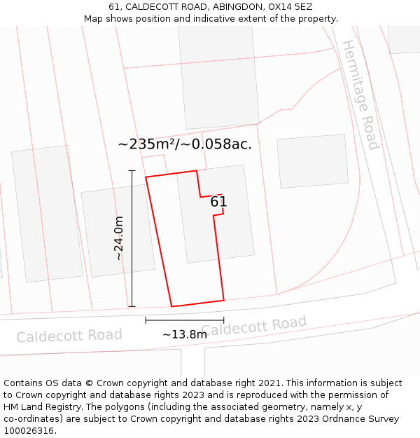 61, CALDECOTT ROAD, ABINGDON, OX14 5EZ: Plot and title map
