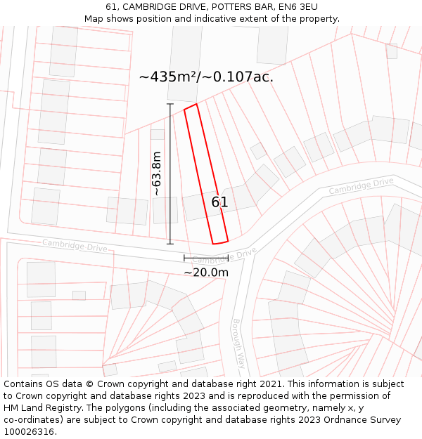 61, CAMBRIDGE DRIVE, POTTERS BAR, EN6 3EU: Plot and title map