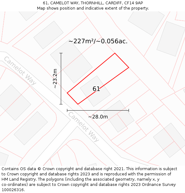 61, CAMELOT WAY, THORNHILL, CARDIFF, CF14 9AP: Plot and title map
